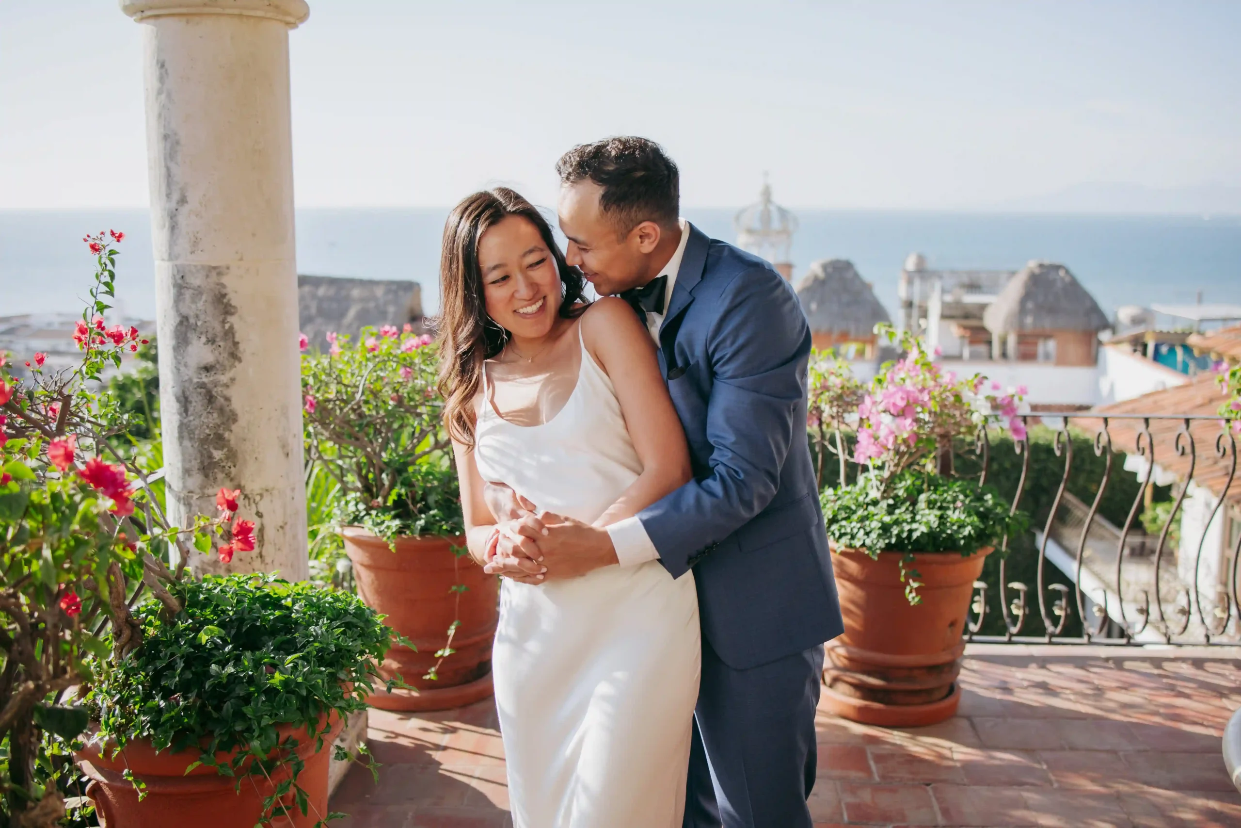 Couple enjoying unique Mexico elopement ideas at sunset