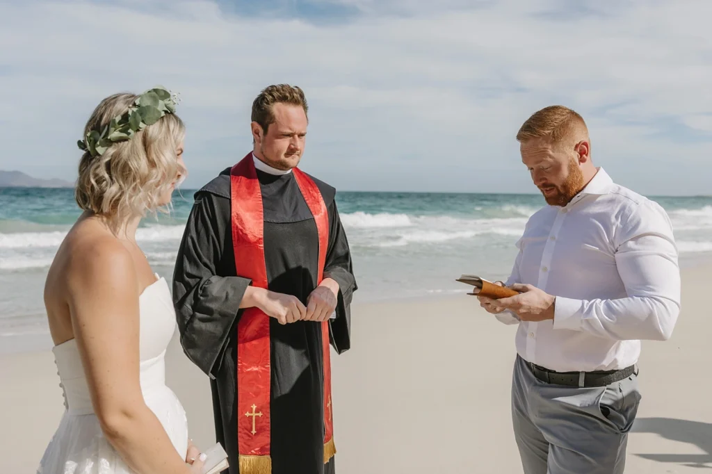 couple's elopement and the officiant at a beach in los barrels, Baja Sur.