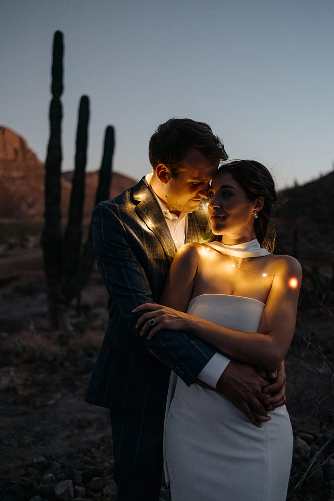 couple's elopement portrait in the desert in Los Cabos.