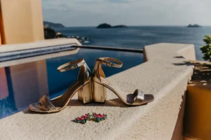 brides shoes, detail photo of an elopement in Ixtapa zihuatanejo, Mexico.
