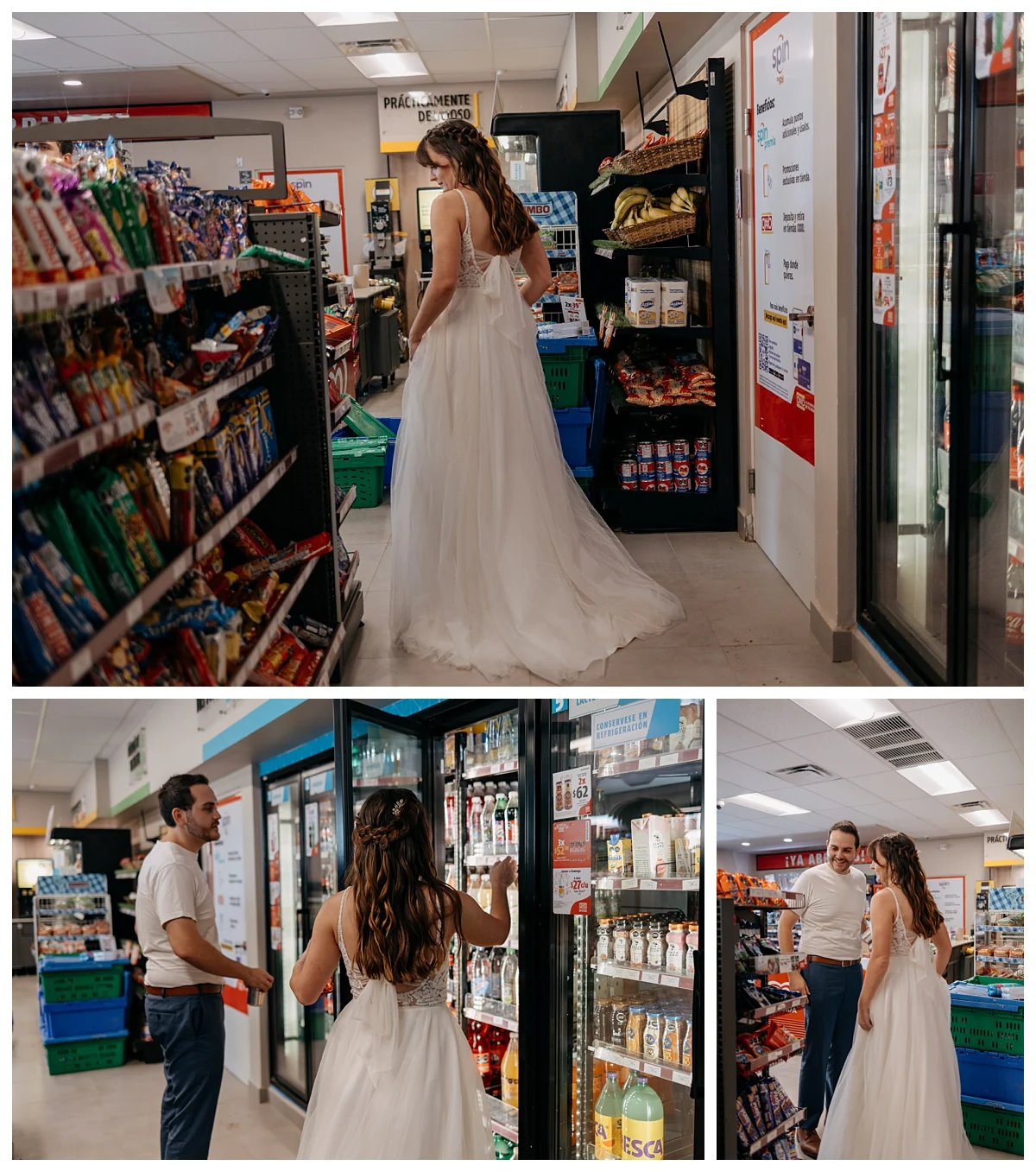 where-to-elope-in-los-cabos bride & groom photos in a oxox store in Baja Mexico before their wedding at the beach.